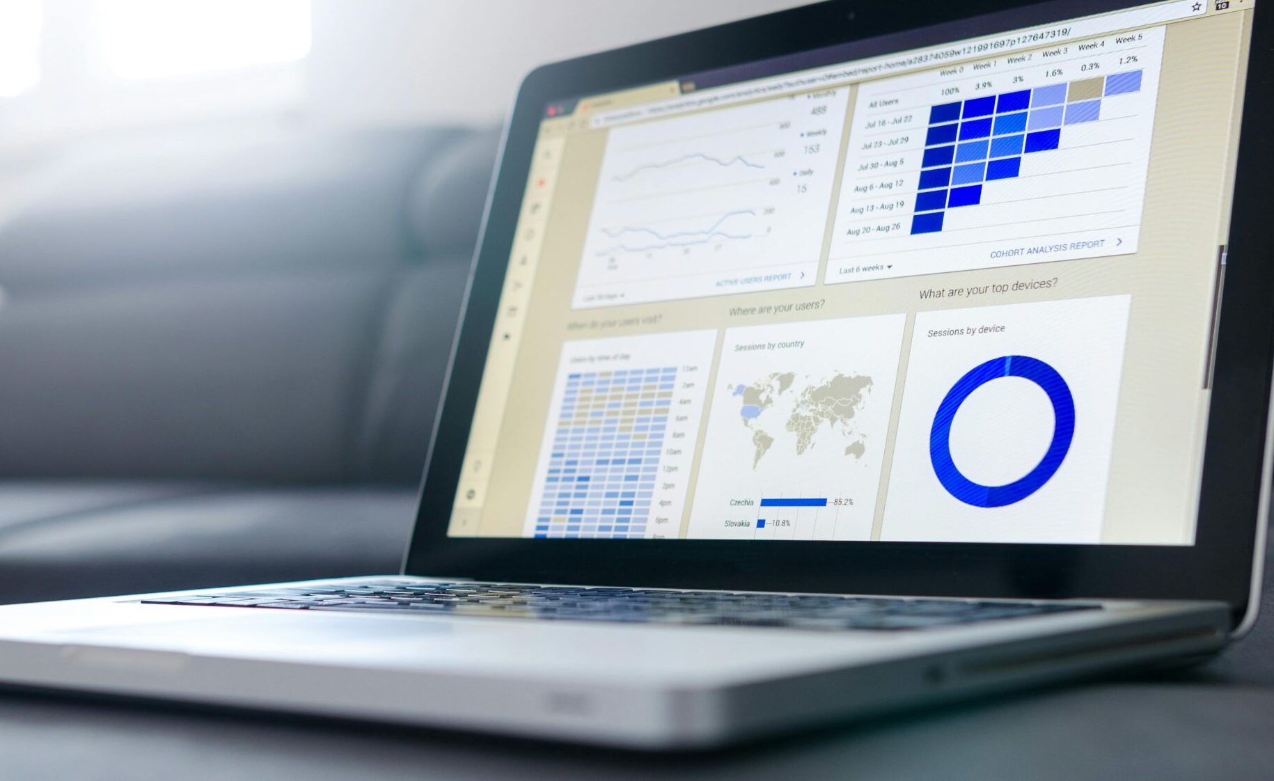 pexels-photo-577210-577210 Sleek laptop showcasing data analytics and graphs on the screen in a bright room.